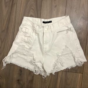 White distressed high waist shorts